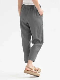 Women's Cotton Linen Pants Pants Trousers Palazzo Pants Fashion Streetwear Comfort Full Length High Waist Plain Elastic Waist Comfy Outdoor Comfortable Street Daily Wear Going out Dark Grey Black
