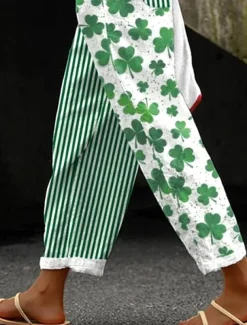 Women's Cotton Linen Pants Baggy Pants Linen Like Vintage Fashion Full Length High Waist Geometric Shamrock Lines / Waves Printing Breathable Soft Micro-elastic Outdoor Daily Linen Like