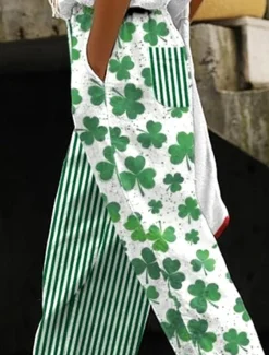 Women's Cotton Linen Pants Baggy Pants Linen Like Vintage Fashion Full Length High Waist Geometric Shamrock Lines / Waves Printing Breathable Soft Micro-elastic Outdoor Daily Linen Like