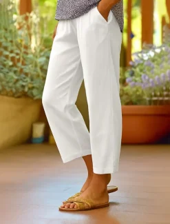 Women's Cotton Linen Pants Vacation Vintage Fashion Full Length Mid Waist Solid Color Comfy Quick Dry Breathability Micro-elastic Outdoor Vacation Office Black White Navy Blue Beige Fall Loose Fit