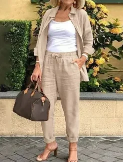 Women's Cotton Linen Sets Two Piece Sets Fashion Casual Comfort Home Daily Vacation Linen Summer Spring Home Outfits