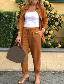 Women's Cotton Linen Sets Two Piece Sets Fashion Casual Comfort Home Daily Vacation Linen Summer Spring Home Outfits