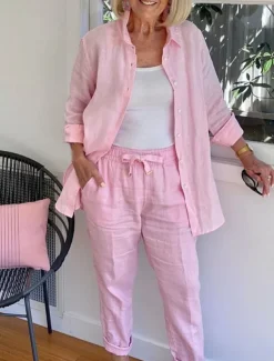 Women's Cotton Linen Sets Two Piece Sets Fashion Casual Comfort Home Daily Vacation Linen Summer Spring Home Outfits