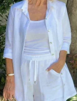 Women's Cotton Linen Sets Two Piece Sets Fashion Casual Comfort Home Daily Vacation Linen Summer Spring Home Outfits