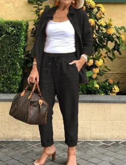 Women's Cotton Linen Sets Two Piece Sets Fashion Casual Comfort Home Daily Vacation Linen Summer Spring Home Outfits