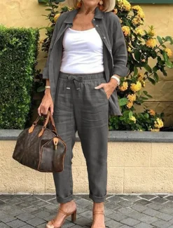 Women's Cotton Linen Sets Two Piece Sets Fashion Casual Comfort Home Daily Vacation Linen Summer Spring Home Outfits