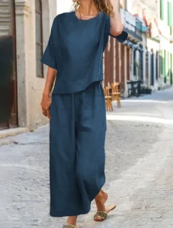 Women's Cotton Linen Sets Two Piece Sets Pure Color Hot Casual Comfort Home Daily Spring Fall