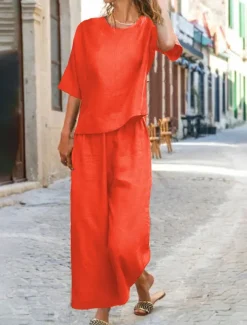 Women's Cotton Linen Sets Two Piece Sets Pure Color Hot Casual Comfort Home Daily Spring Fall
