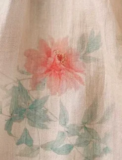 Women's Cotton Linen Shirts Floral Casual 3/4 Length Sleeve Crew Neck Regular Tops Daily Buttons Print Yellow Pink Green Summer