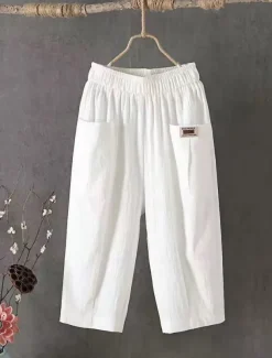 Women's Cotton Linen Shorts Linen-Inspired Pants Cotton Linen Pants Active Simple Casual Calf-Length High Waist Plain Pocket Comfy Breathability Soft Micro-elastic Vacation Weekend Black White Yellow