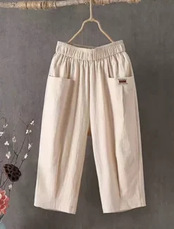 Women's Cotton Linen Shorts Linen-Inspired Pants Cotton Linen Pants Active Simple Casual Calf-Length High Waist Plain Pocket Comfy Breathability Soft Micro-elastic Vacation Weekend Black White Yellow