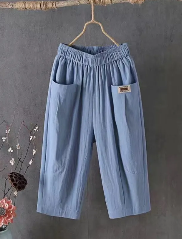 Women's Cotton Linen Shorts Linen-Inspired Pants Cotton Linen Pants Active Simple Casual Calf-Length High Waist Plain Pocket Comfy Breathability Soft Micro-elastic Vacation Weekend Black White Yellow