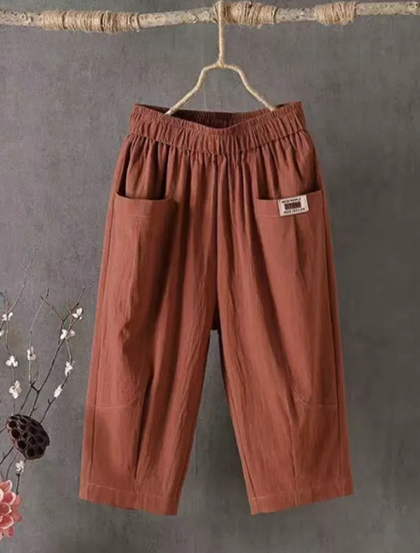 Women's Cotton Linen Shorts Linen-Inspired Pants Cotton Linen Pants Active Simple Casual Calf-Length High Waist Plain Pocket Comfy Breathability Soft Micro-elastic Vacation Weekend Black White Yellow