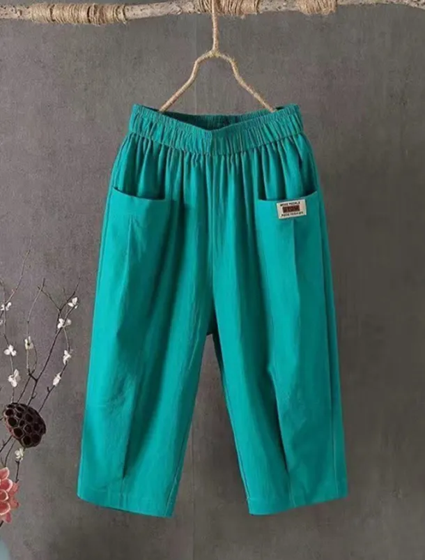 Women's Cotton Linen Shorts Linen-Inspired Pants Cotton Linen Pants Active Simple Casual Calf-Length High Waist Plain Pocket Comfy Breathability Soft Micro-elastic Vacation Weekend Black White Yellow