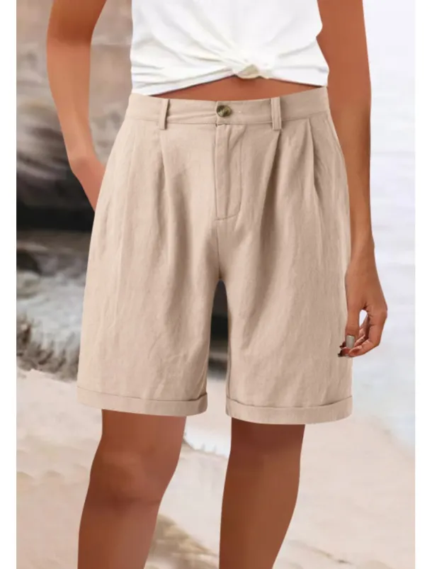 Women's Cotton Linen Shorts Shorts Slacks Fashion Streetwear Knee Length High Waist Plain Pocket Comfy Outdoor Comfortable Street Going out Apricot Grey Black White Summer Regular Fit