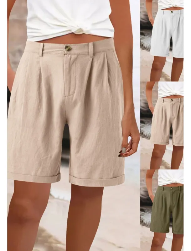 Women's Cotton Linen Shorts Shorts Slacks Fashion Streetwear Knee Length High Waist Plain Pocket Comfy Outdoor Comfortable Street Going out Apricot Grey Black White Summer Regular Fit