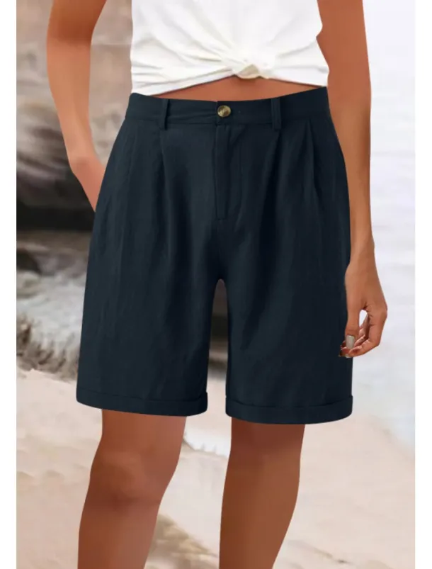 Women's Cotton Linen Shorts Shorts Slacks Fashion Streetwear Knee Length High Waist Plain Pocket Comfy Outdoor Comfortable Street Going out Apricot Grey Black White Summer Regular Fit