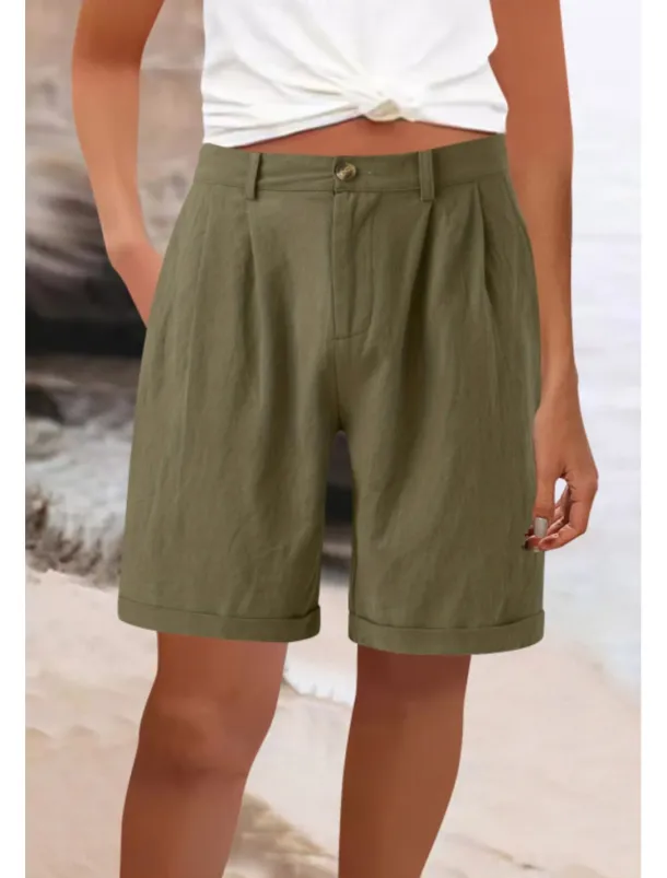 Women's Cotton Linen Shorts Shorts Slacks Fashion Streetwear Knee Length High Waist Plain Pocket Comfy Outdoor Comfortable Street Going out Apricot Grey Black White Summer Regular Fit