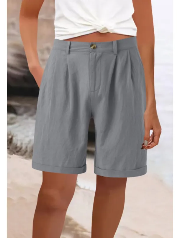 Women's Cotton Linen Shorts Shorts Slacks Fashion Streetwear Knee Length High Waist Plain Pocket Comfy Outdoor Comfortable Street Going out Apricot Grey Black White Summer Regular Fit
