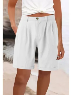 Women's Cotton Linen Shorts Shorts Slacks Fashion Streetwear Knee Length High Waist Plain Pocket Comfy Outdoor Comfortable Street Going out Apricot Grey Black White Summer Regular Fit