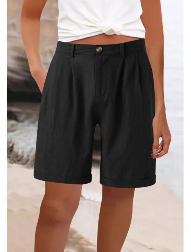 Women's Cotton Linen Shorts Shorts Slacks Fashion Streetwear Knee Length High Waist Plain Pocket Comfy Outdoor Comfortable Street Going out Apricot Grey Black White Summer Regular Fit