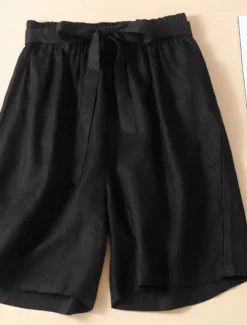 Women's Cotton Linen Shorts Shorts Slacks Casual Short Natural Plain Pocket Elastic Waist Outdoor Comfortable Vacation Holiday Apricot Black White Blue Summer Regular Fit