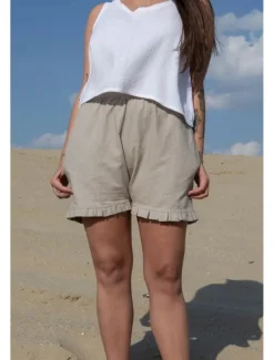 Women's Cotton Linen Shorts Shorts Slacks Casual Daily Casual Short Natural Plain Elastic Waist Comfy Comfortable Daily Wear Going out Wine Grey Black Pink Summer Regular Fit