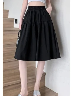 Women's Cotton Linen Shorts Wide Leg Shorts Fashion Streetwear Knee Length Natural Plain Pocket Elastic Waist Breathability Comfortable Micro-elastic Vacation Street Black Khaki Beige Summer Regular