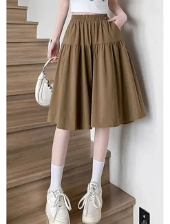 Women's Cotton Linen Shorts Wide Leg Shorts Fashion Streetwear Knee Length Natural Plain Pocket Elastic Waist Breathability Comfortable Micro-elastic Vacation Street Black Khaki Beige Summer Regular