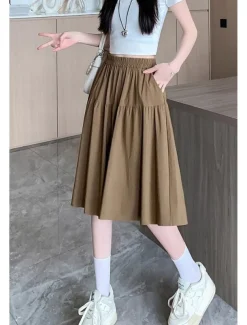Women's Cotton Linen Shorts Wide Leg Shorts Fashion Streetwear Knee Length Natural Plain Pocket Elastic Waist Breathability Comfortable Micro-elastic Vacation Street Black Khaki Beige Summer Regular