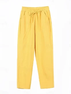 Women's Cotton Linen Shorts Linen-Inspired Pants Cotton Linen Pants Streetwear Simple Casual Long Mid Waist Plain Pocket Drawstring Baggy Breathable Soft Outdoor Micro-elastic Outdoor Vacation Casual