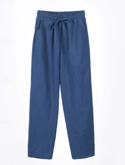Women's Cotton Linen Shorts Linen-Inspired Pants Cotton Linen Pants Streetwear Simple Casual Long Mid Waist Plain Pocket Drawstring Baggy Breathable Soft Outdoor Micro-elastic Outdoor Vacation Casual