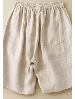 Women's Cotton Linen Shorts Shorts Slacks Streetwear Casual Short Natural Plain Pocket Elastic Drawstring Design Comfy Outdoor Comfortable Street Casual Daily Apricot Black Brown Summer Regular Fit