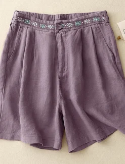 Women's Cotton Linen Shorts Shorts Slacks Casual Short Natural Flower Pocket Printing Comfy Comfortable Street Going out Sapphire Blue Dark Navy Purple Orange Summer Regular Fit