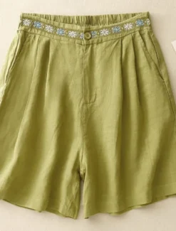 Women's Cotton Linen Shorts Shorts Slacks Casual Short Natural Flower Pocket Printing Comfy Comfortable Street Going out Sapphire Blue Dark Navy Purple Orange Summer Regular Fit