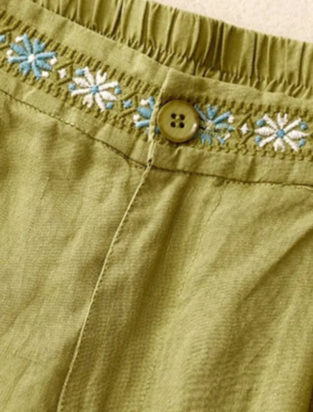 Women's Cotton Linen Shorts Shorts Slacks Casual Short Natural Flower Pocket Printing Comfy Comfortable Street Going out Sapphire Blue Dark Navy Purple Orange Summer Regular Fit