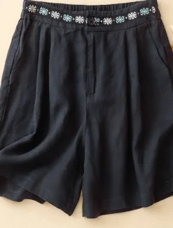 Women's Cotton Linen Shorts Shorts Slacks Casual Short Natural Flower Pocket Printing Comfy Comfortable Street Going out Sapphire Blue Dark Navy Purple Orange Summer Regular Fit