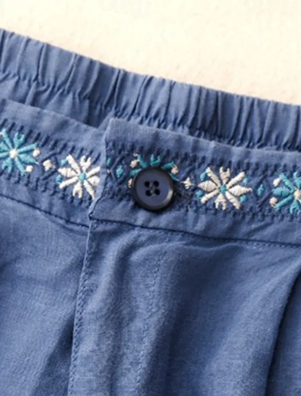 Women's Cotton Linen Shorts Shorts Slacks Casual Short Natural Flower Pocket Printing Comfy Comfortable Street Going out Sapphire Blue Dark Navy Purple Orange Summer Regular Fit