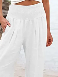 Women's Cotton Linen Shorts Linen-Inspired Pants Cotton Linen Pants Fashion Streetwear Basic Calf-Length High Waist Plain Pocket Elastic Waistband Comfort Outdoor Micro-elastic Vacation Street Daily