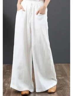 Women's Cotton Linen Shorts Linen-Inspired Pants Cotton Linen Pants Fashion Streetwear Full Length Natural Plain Pocket Elastic Drawstring Design Comfy Comfortable Street Going out Apricot Jacinth