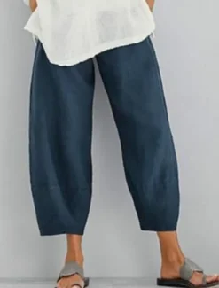 Women's Cotton Linen Shorts Capri shorts Casual Daily Ankle-Length Plain Side Pockets Breathability Comfortable Inelastic Weekend Black Navy Blue Khaki Gray Summer Regular Fit