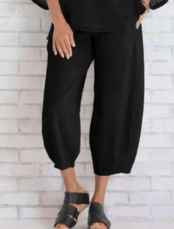 Women's Cotton Linen Shorts Capri shorts Casual Daily Ankle-Length Plain Side Pockets Breathability Comfortable Inelastic Weekend Black Navy Blue Khaki Gray Summer Regular Fit