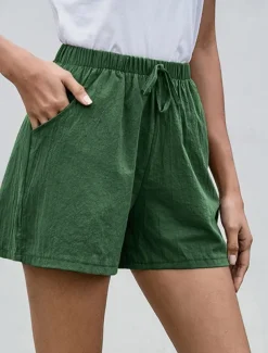 Women's Cotton Linen Shorts Shorts Fashion Streetwear Short Natural Plain Pocket Elastic Drawstring Design Comfy Outdoor Comfortable Street Daily Wear Going out Wine Dark Brown Army Green Dark Navy