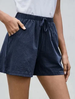 Women's Cotton Linen Shorts Shorts Fashion Streetwear Short Natural Plain Pocket Elastic Drawstring Design Comfy Outdoor Comfortable Street Daily Wear Going out Wine Dark Brown Army Green Dark Navy