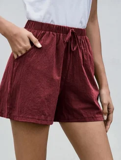 Women's Cotton Linen Shorts Shorts Fashion Streetwear Short Natural Plain Pocket Elastic Drawstring Design Comfy Outdoor Comfortable Street Daily Wear Going out Wine Dark Brown Army Green Dark Navy