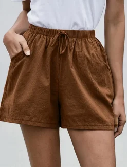 Women's Cotton Linen Shorts Shorts Fashion Streetwear Short Natural Plain Pocket Elastic Drawstring Design Comfy Outdoor Comfortable Street Daily Wear Going out Wine Dark Brown Army Green Dark Navy