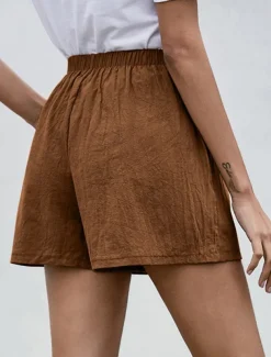 Women's Cotton Linen Shorts Shorts Fashion Streetwear Short Natural Plain Pocket Elastic Drawstring Design Comfy Outdoor Comfortable Street Daily Wear Going out Wine Dark Brown Army Green Dark Navy