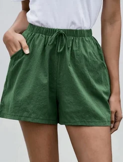 Women's Cotton Linen Shorts Shorts Fashion Streetwear Short Natural Plain Pocket Elastic Drawstring Design Comfy Outdoor Comfortable Street Daily Wear Going out Wine Dark Brown Army Green Dark Navy