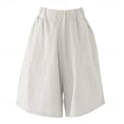 Women's Cotton Linen Shorts Wide Leg Shorts Fashion Knee Length Solid Color Side Pockets Wide Leg Comfort Inelastic Casual Daily Black Red Navy Blue Green Loose Fit