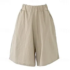Women's Cotton Linen Shorts Wide Leg Shorts Fashion Knee Length Solid Color Side Pockets Wide Leg Comfort Inelastic Casual Daily Black Red Navy Blue Green Loose Fit